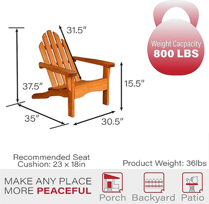 Amish Casual Heavy Duty Adirondack Chair in Cedar - Authentic Amish Craftmanship from Treated Pine, Outdoor Chair Made in The USA, 800 Lb Weight Capacity
