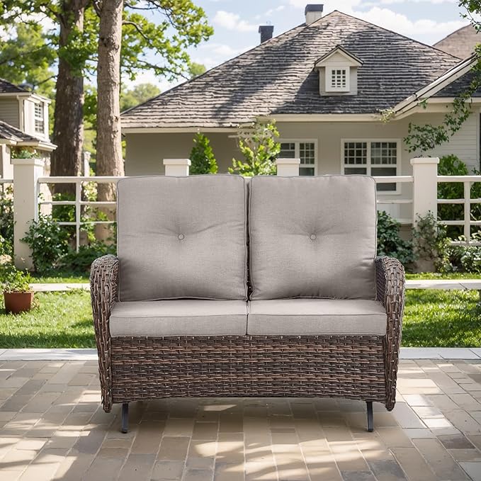 Outdoor Glider Bench-2 Seater Patio Glider Loveseat with High Back and Deep Seating Outdoor Couch for Deck Porch Garden - Photo 1