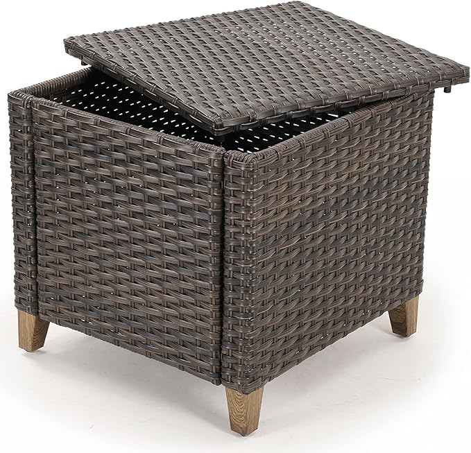 Grand patio Outdoor Furniture, Patio Wicker Sectional Sofa Modular Furniture Set Single Sofa with Thick Cushions for Deck Porch Poolside Garden (Side Table)