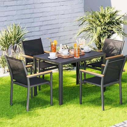 LIFERUN Outdoor Patio Table for 4-6 Person, 43×28in Rectangle Outdoor Dining Table with Wooden-Like Top and Aluminum Frame, Heat and Weather Resistant, Ideal for Garden, Patio, Poolside, Porch, Black