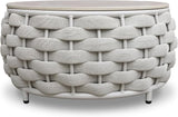 Short Round Patio Coffee Table: Hand Woven Rope Side Tables Assembled - Aluminum Outdoor Accent Table Modern - Metal - Photo 1