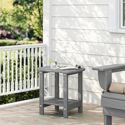 Adirondack Outdoor Side Table, 16.5” HDPE Small Patio Table with Storage Shelf, Weather Resistant End Table for Porch, Pool & Yard (Grey)
