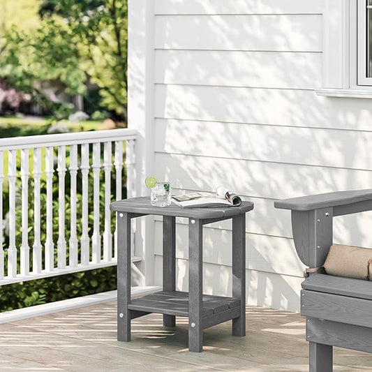Adirondack Outdoor Side Table, 16.5” HDPE Small Patio Table with Storage Shelf, Weather Resistant End Table for Porch, Pool & Yard (Grey)