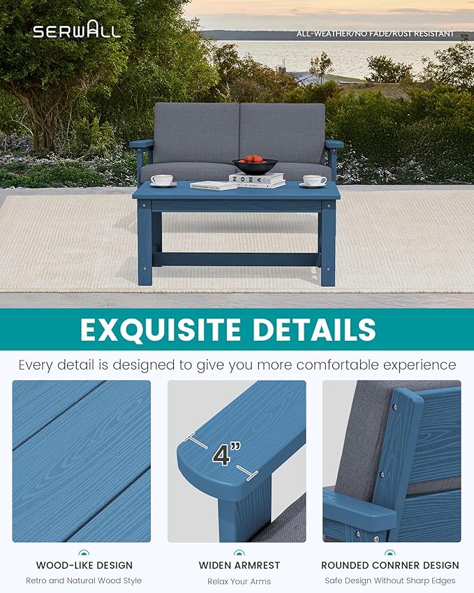 SERWALL Outdoor Loveseat, Blue Frame and Grey Cushion - Photo 4