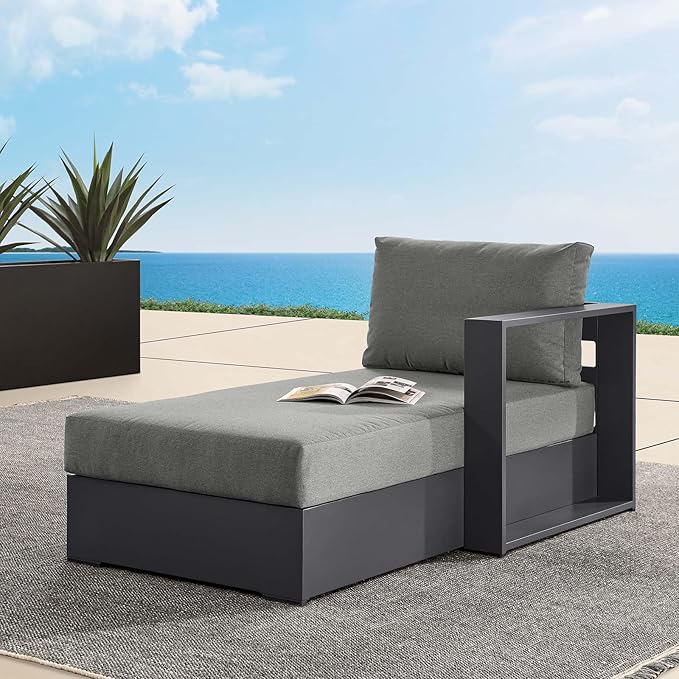 Modway Tahoe Powder-Coated Aluminum Outdoor Chaise Lounge in Gray Charcoal with Weather-Resistant Cushions - Photo 1