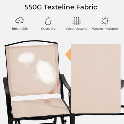 Yaheetech Outdoor Glider Chairs with Glass Table Rocking Chairs, Outdoor Loveseat Patio 2-Seat with Breathable Sling Fabric for Lawn, Garden and Porch, Beige