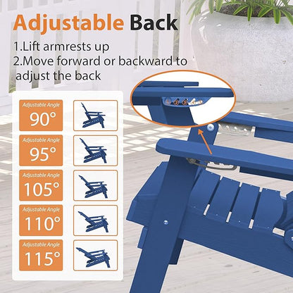 Clihome Outdoor Adirondack Chair Folding Lounge Chairs for Outside Patio Chairs Lawn Chair Plastic Adirondack Chairs for Yard, Garden