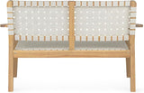 Merax Patio Furniture Acacia Wood Bench, Woven Rope Outdoor Loveseat Sofa, 2-Person Deep Seating Porch Bench for Garden - Photo 5