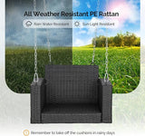 2 FT Wicker Porch Swing, Square Single Person Outdoor Hanging Swing Bench. Handwoven with Weatherproof PE Rattan - Photo 3