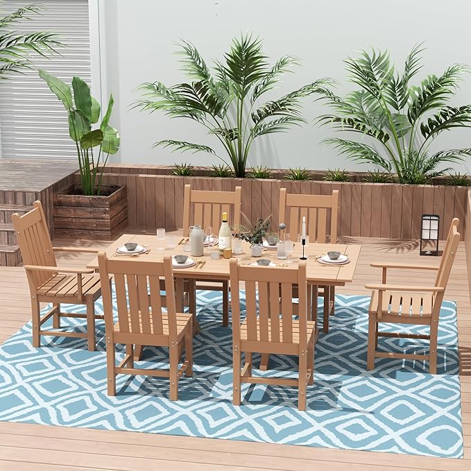 Costaelm Patio Dining Chairs, Plastic Outdoor Adirondack Chair with Arm, HDPE Poly Lumber, Waterproof Restaurant Bistro Dining Chair for Outside Porch Backyard Garden, Teak