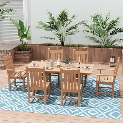 Costaelm Patio Dining Chairs, Plastic Outdoor Adirondack Chair with Arm, HDPE Poly Lumber, Waterproof Restaurant Bistro Dining Chair for Outside Porch Backyard Garden, Teak