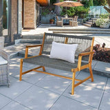 LDAILY Moccha Wood Rope Patio Bench, Modern Outdoor Acacia Park Garden Patio Furniture - Photo 2