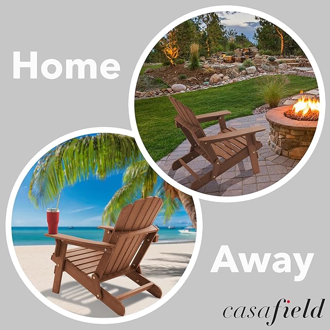 Casafield Oversized Folding Adirondack Chair, Cedar Wood Outdoor Fire Pit Lounge Chairs for Patio, Deck, Yard - Photo 4