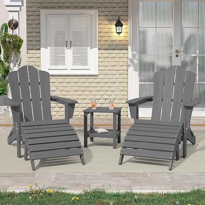KINGYES Folding HDPE Adirondack Chairs Ottoman