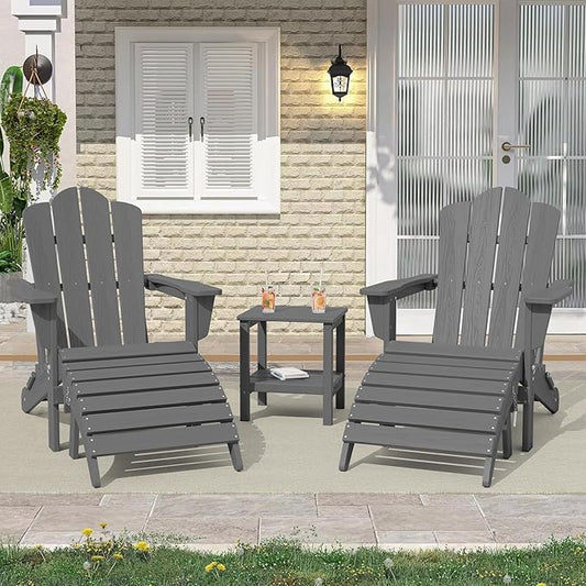KINGYES Folding HDPE Adirondack Chairs Ottoman