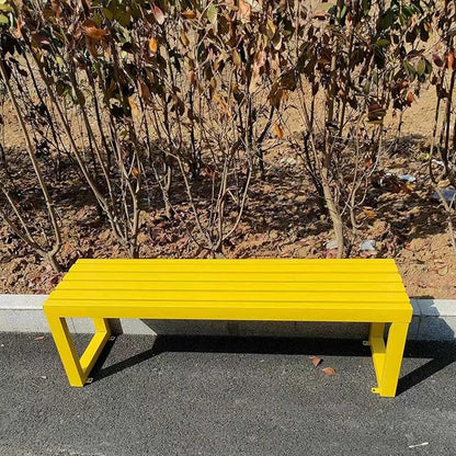 Durable Weatherproof Metal Outdoor Bench - 47in Backless Cast Iron Garden Furniture for Patio, Park, Lawn & Porch - Stylish Yellow Bench for Outdoor Living
