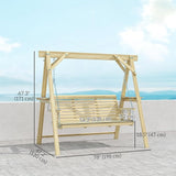 Outsunny 3 Seat Porch Swing with Stand, Wooden Patio Swing Chair with Side Tables and Metal Chains - Photo 7