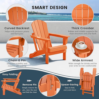 WO WESTIN OUTDOOR HDPE Laguna Outdoor Folding Poly Adirondack Chair (Set of 2), Orange