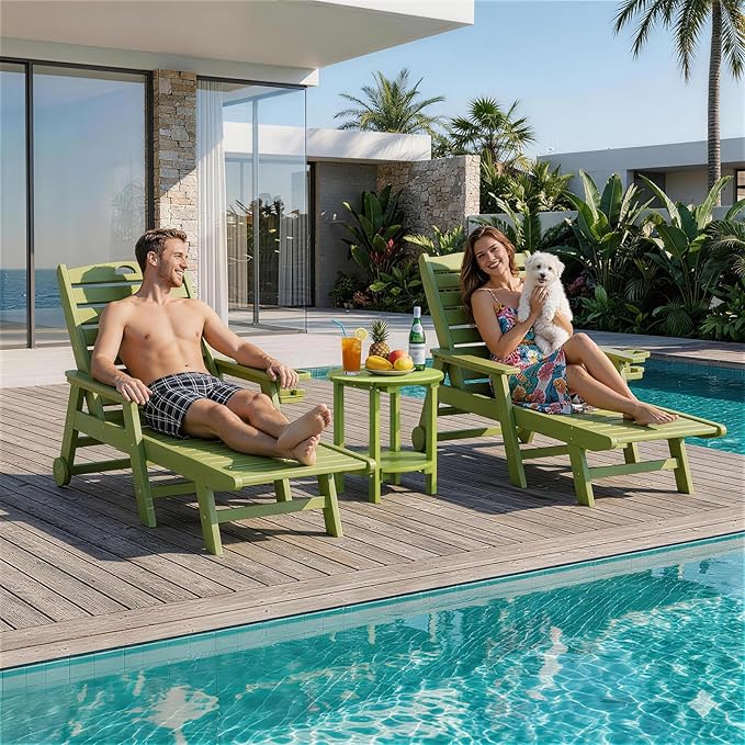 2 Tier Round Outdoor Side Table with Wood-Like Grain, HDPE Adirondack Table Patio Side Table, Weather Resistant End Table for Pool, Patio & Porch, Small Outdoor Table (Lime, Round)