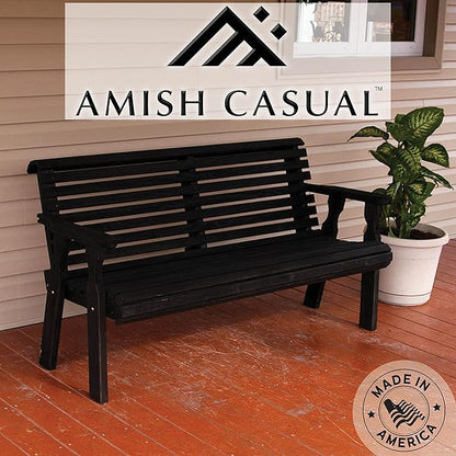 Amish Casual Heavy Duty 4 Foot Roll Back Outdoor Bench in Black Stain - Amish Made in The USA from Treated Pine for Outdoor Durability, 700 Lb Weight Capacity