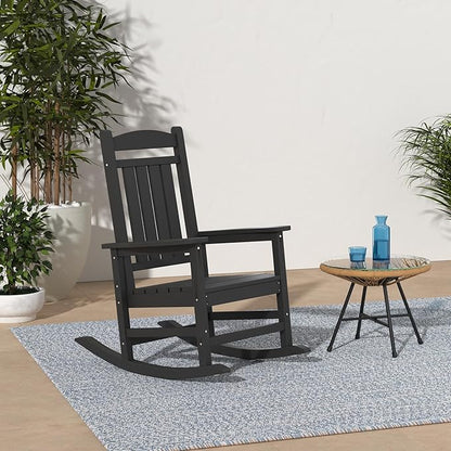 KINGYES Outdoor Rocking Chair Set of 4, HDPE Patio Rocking Chairs with 330lbs Support for Adults, Black