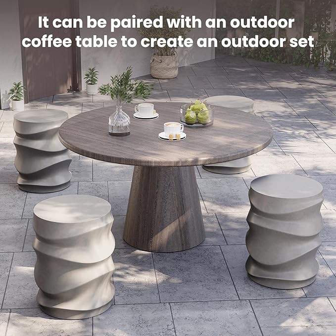 SUNBURY Outdoor Side Table Set of 2, 18" H Concrete Accent End Table Streamlined, Small Round Cement Plant Stands Table - Photo 7