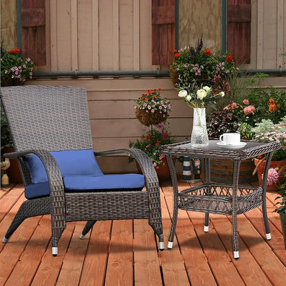 Outdoor Side Table Wicker Outdoor End Table for Patio Outside Brown Patio Coffee Square Tables with Storage & Glass Top for Backyard Porch