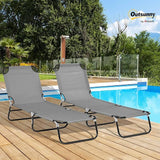 Outsunny 2 Piece Folding Chaise Lounge Pool Chairs, Outdoor Sun Tanning Chairs with 5-Level Reclining Back - Photo 2