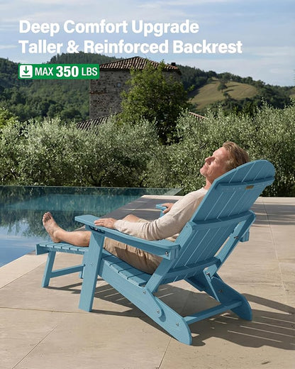 YEFU Adjustable Adirondack Chair with Footrest Set of 4, 5-Level Adjustable Adirondack Chair with Retractable Ottoman& Cup Holder, Folding Adirondacks Chairs Use for Outdoor, Pool, Fire Pit