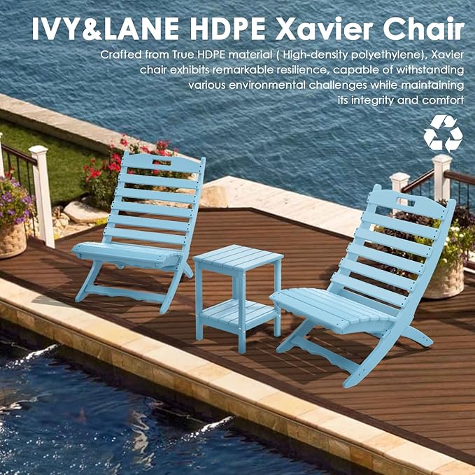 IVY&LANE Portable Xavier-Chairs Set of 2 | Folding-Adirondack-Chair | Wave | HDPE Plastic | Limited Edition | Arctic | All-Weather Resistant | for Outdoor Fire-Pit Patio Lawn Beach Poolside