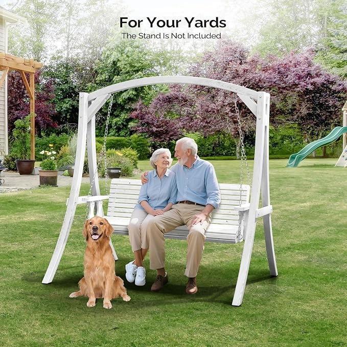 VINGLI 5FT Porch Swing Frame, 1000LBS Heavy Duty A-Frame Wooden Porch Swing Stand with Curved Arc Top - Photo 8