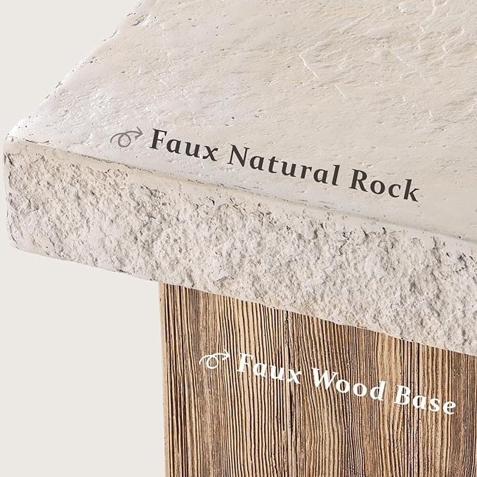 HOMPUS Outdoor Side Dining Table, Concrete Coffee Table Square, 20 inches MgO Tabletop for Patio, Garden, Backyard, Antique Beige