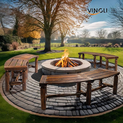 VINGLI Outdoor Bench Wooden Curved Bench, All-Weather Fire Pit Backless Patio Bench, 2-Person Seating Rustic Garden Bench for Backyard Porch Deck Entryway (Carbonized)