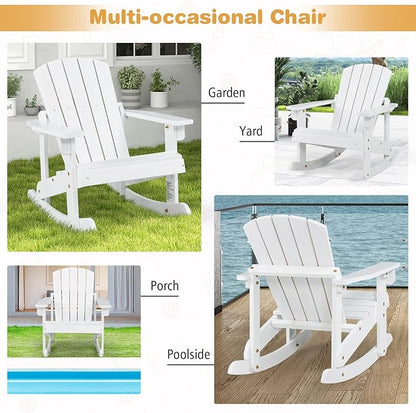 Giantex Wooden Adirondack Rocking Chairs Set of 4 - Kids Outdoor Rocker with Slatted seat, Smooth Rocking Feet, 300LBS Weight Capacity, Porch Rocking Chair for Balcony, Backyard, Poolside (4, White)