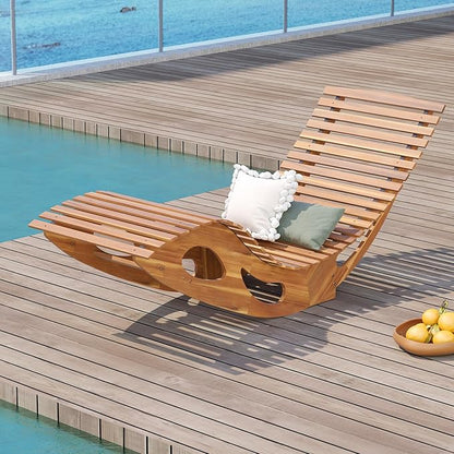 Giantex Acacia Wood Outdoor Rocking Chair, Patio Lounge Chair with Ergonomic Curved & Slatted Seat, High Back, Bottom Stopper, Outside Chaise Lounge, 63”x23.5”x26” Pool Lounger for Porch, Yard (1)