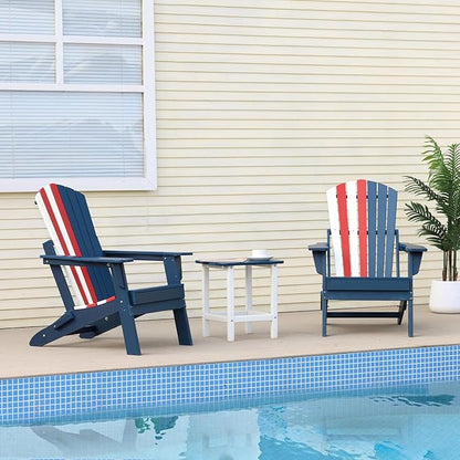 Aoodor Folding Adirondack Chair HDPE Outdoor All-Weather Chair for Patio, Garden, Backyard, Lawn, Fire Pit, Set of 4, Red&White&Blue