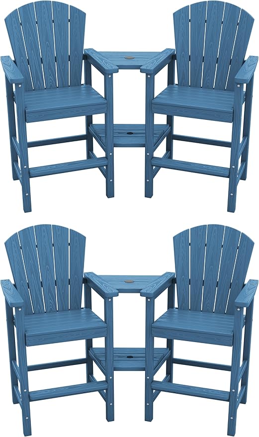 SERWALL Tall Adirondack Chairs Set of 4 with Double Layer Connecting Tray, HDPE Bar Height Outdoor Chairs - Photo 1