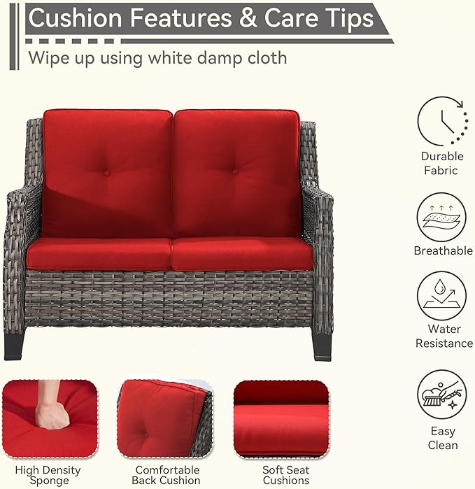 Patio Furniture Couch Outdoors, Rattan Wicker Loveseat with Deep Seating and Olefin Cushions - Photo 3