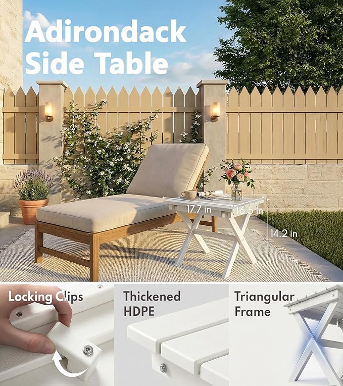 PASAMIC Folding Outdoor Side Table, Small Outdoor Table, Portable, No Assembly, Weather-Resistant HDPE End Table for Camping, RV, Poolside, Garden (White)