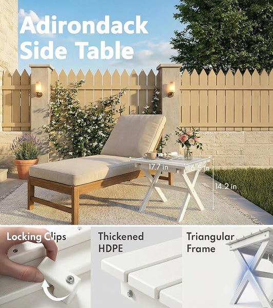 PASAMIC Folding Outdoor Side Table, Small Outdoor Table, Portable, No Assembly, Weather-Resistant HDPE End Table for Camping, RV, Poolside, Garden (White)