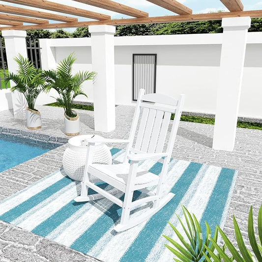 WO Home Furniture Patio Rocking Chair Farmhouse Outdoor HDPE UV Weather Resistant (White)