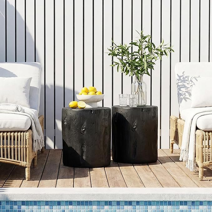 HOMPUS Concrete Outdoor Side Table, Tree Stump Modern Round Accent Table - Photo 6