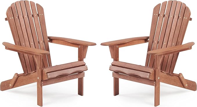 Wooden Folding Adirondack Chair Set of 2, Half Pre-Assembled Outdoor Wood Patio Lounge Chair for Lawn Backyard Deck Pool Beach Firepit