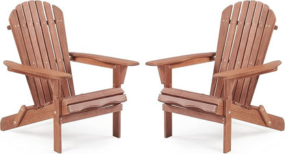 Wooden Folding Adirondack Chair Set of 2, Half Pre-Assembled Outdoor Wood Patio Lounge Chair for Lawn Backyard Deck Pool Beach Firepit