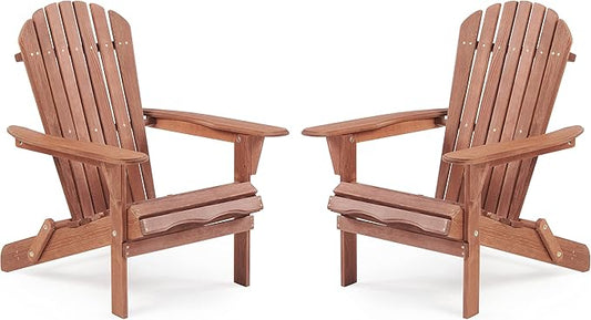 Wooden Folding Adirondack Chair Set of 2, Half Pre-Assembled Outdoor Wood Patio Lounge Chair for Lawn Backyard Deck Pool Beach Firepit
