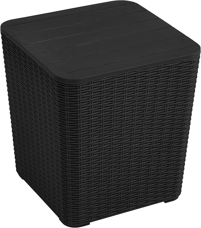 YITAHOME Outdoor Coffee Table with Extra Storage 11.5 Gallon Resin Rattan Side Table for Patio Decor,Cushions(Black) - Photo 1