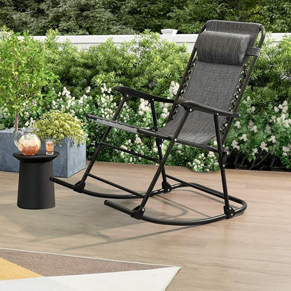 Devoko Patio Rocking Zero Gravity Chair Outdoor Wide Recliner Chair for Lawn Beach Camping Poolside with Headrest Pillow (Grey)