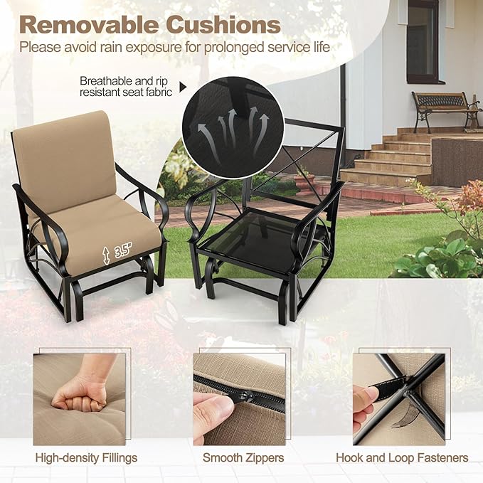 Tangkula Outdoor Patio Glider, Metal Framed Gliding Chair with Cushion - Photo 6