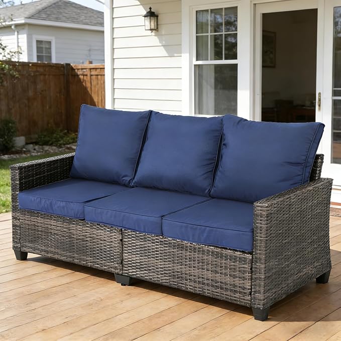 All Weather Patio Sofa, 3 Seat Outdoor Couch with High Back and Thick Cushions - Photo 6