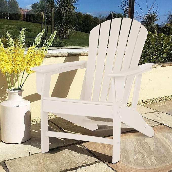Benjara BM209700 Contemporary Plastic Adirondack Chair with Slatted Back, White